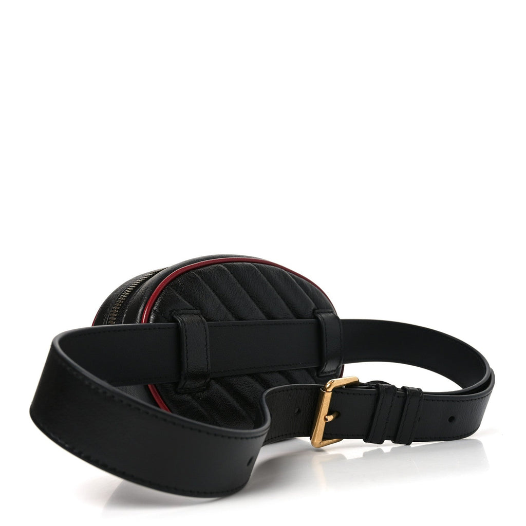 Gucci Azalea Calfskin Matelasse Diagonal Torchon GG Marmont Belt Bag 75 30 Black Romantic Cerise