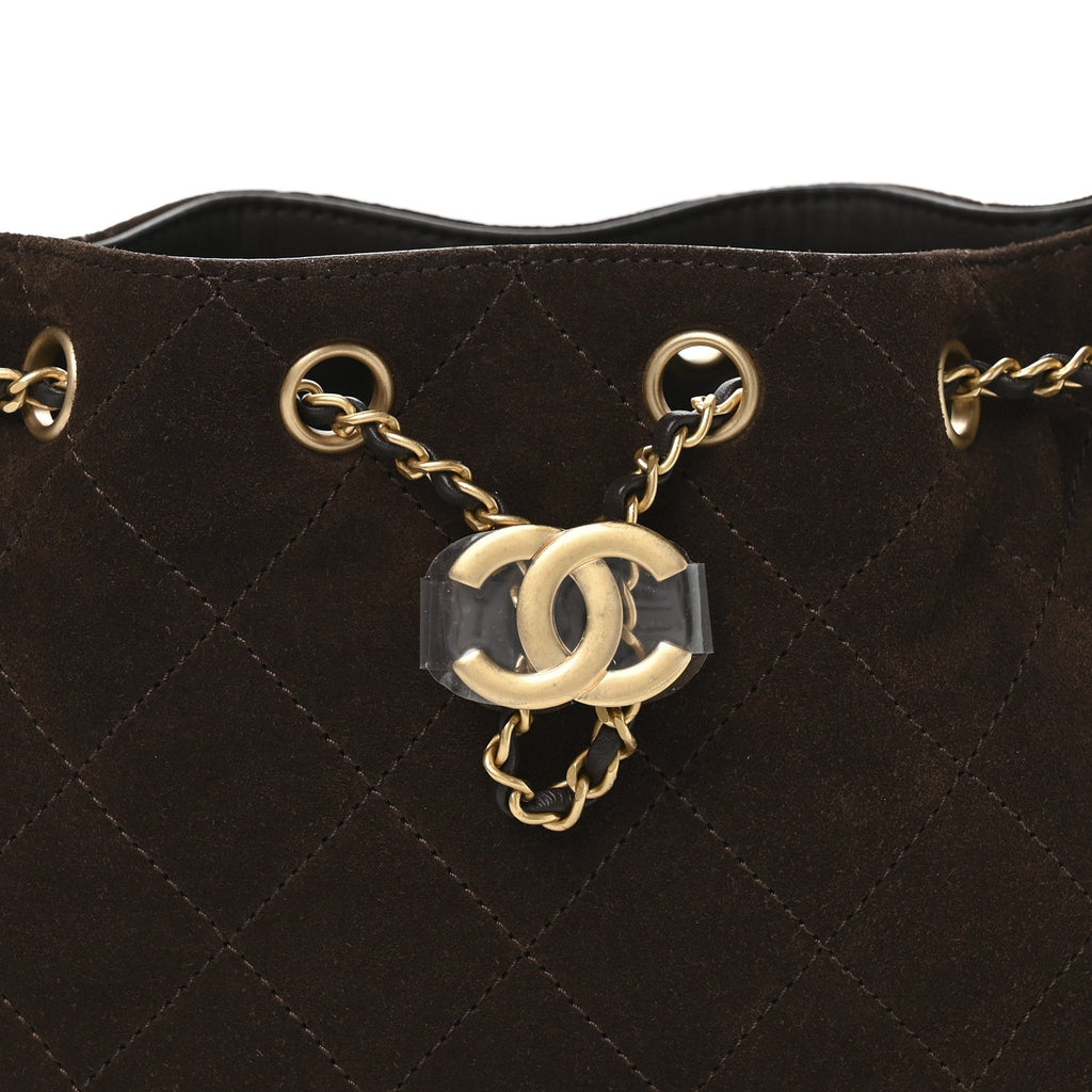 Chanel Suede Quilted Mini Chanel 25 Handbag Dark Brown