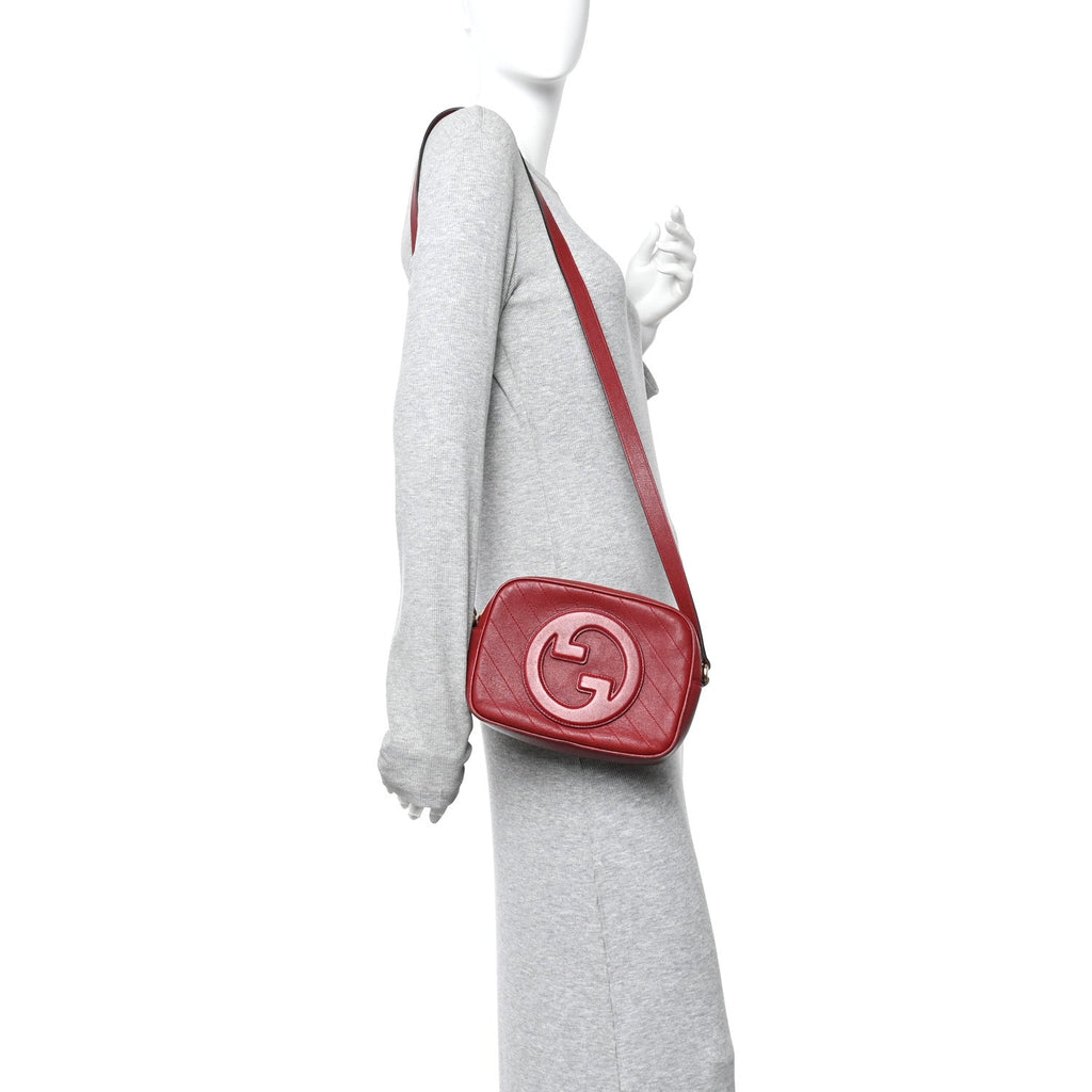 Gucci Sakai Be Green Calfskin Diagonal Stitched Small Blondie Shoulder Bag Rosso