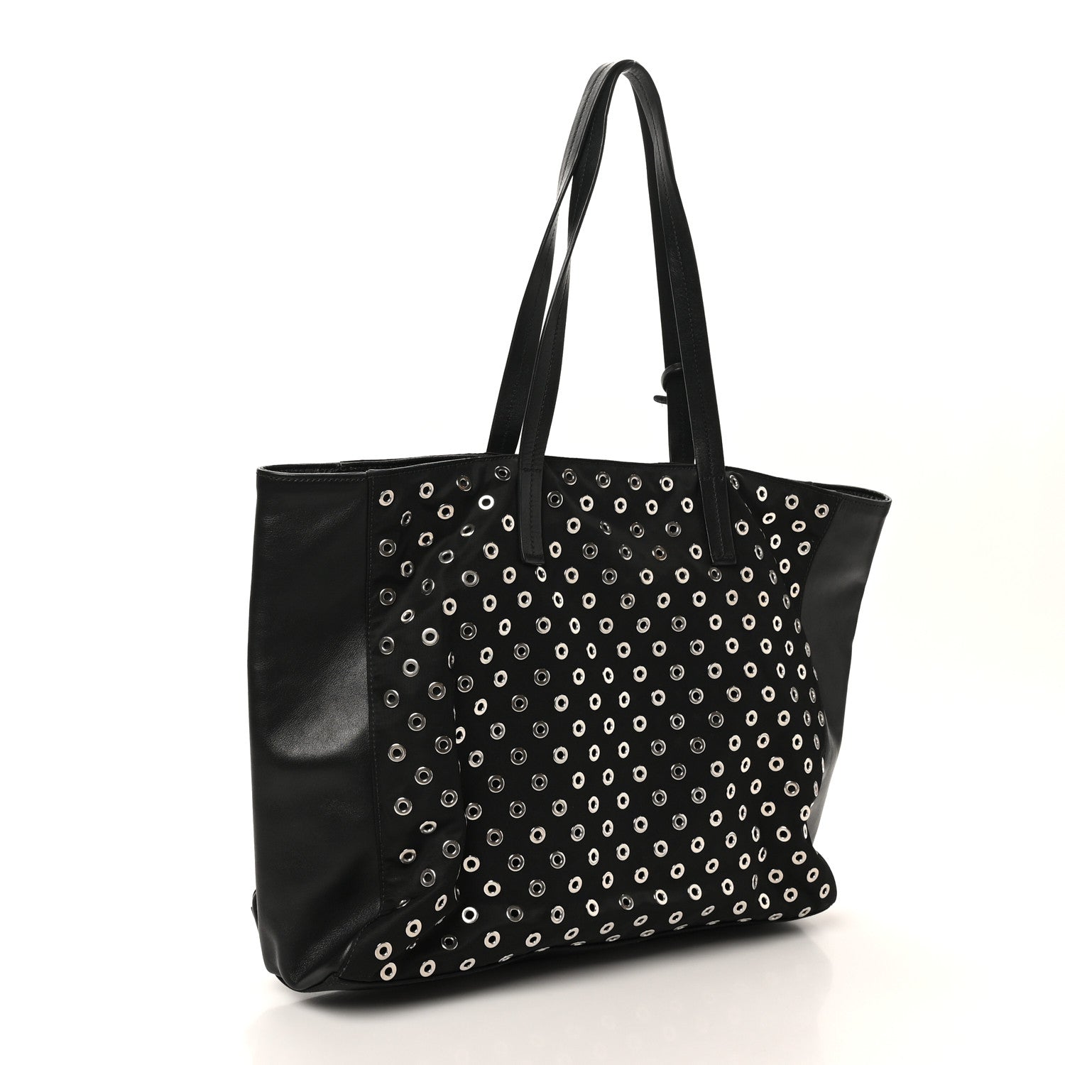 Prada Tessuto Nylon Calfskin Grommet Tote Black