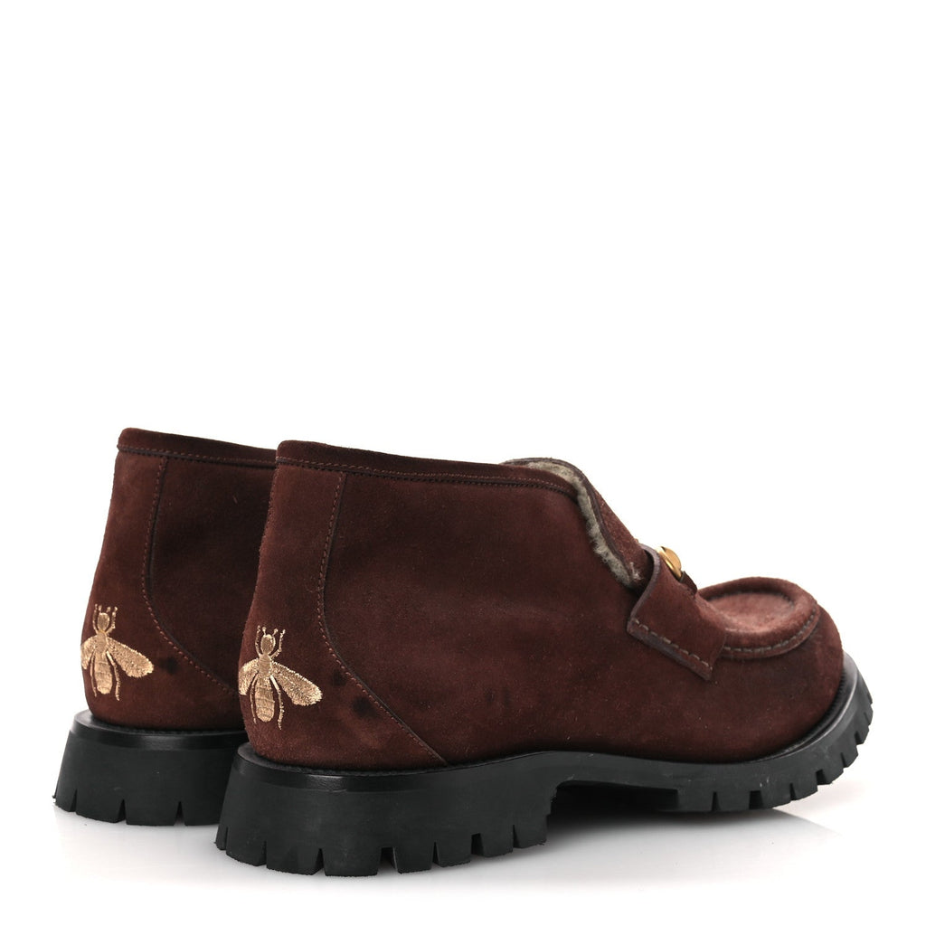 Gucci Suede Shearling Mens Harald Horsebit Ankle Boots 12 Light Brown Butterscotch
