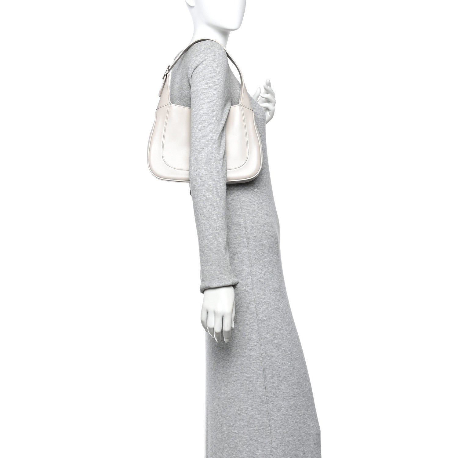 Gucci Ancora Calfskin Web Small Jackie Shoulder Bag Light Grey