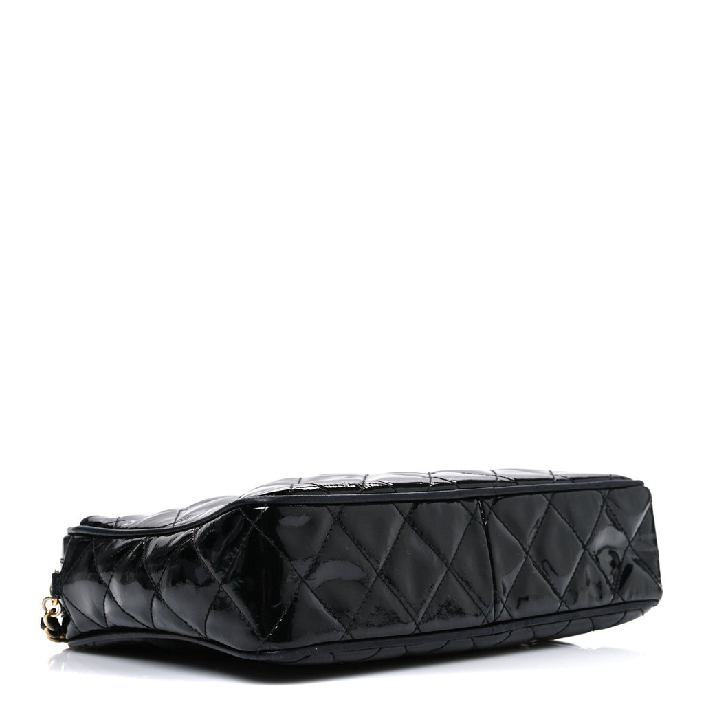 Chanel Patent Quilted Tassel Camera Case Black
