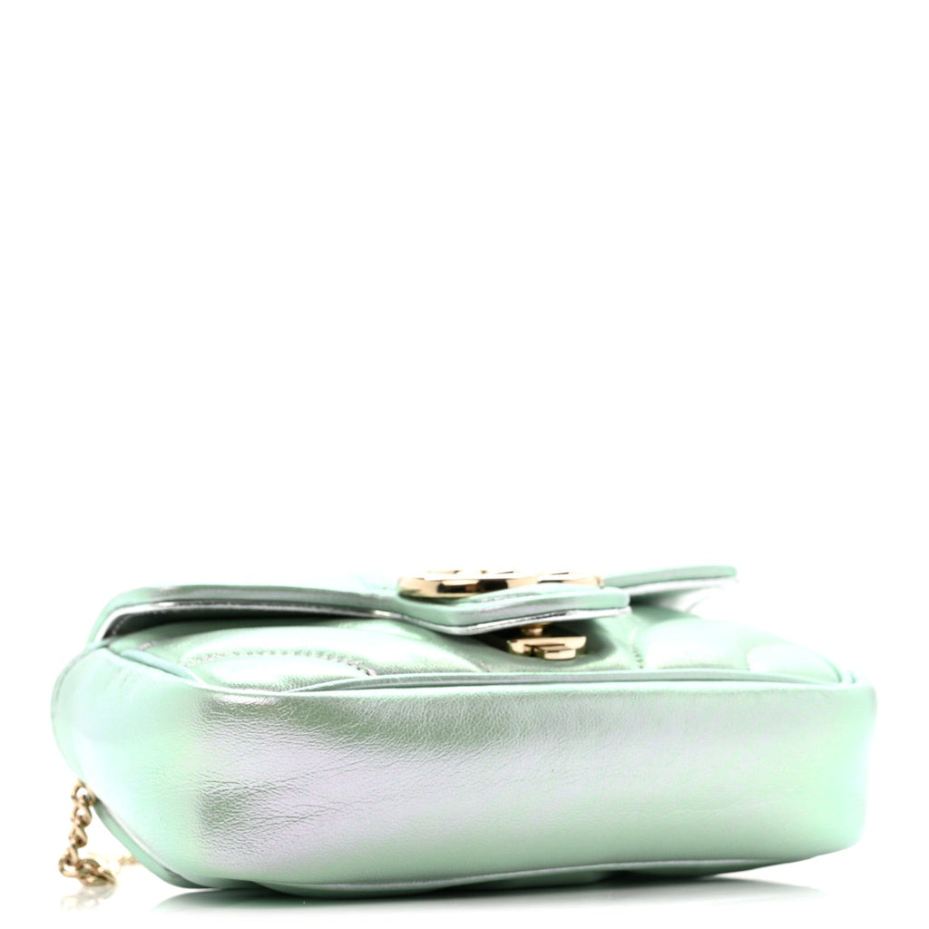 Gucci Iridescent Nappa Chevron Matelasse Super Mini GG Marmont Shoulder Bag Green Iridescent