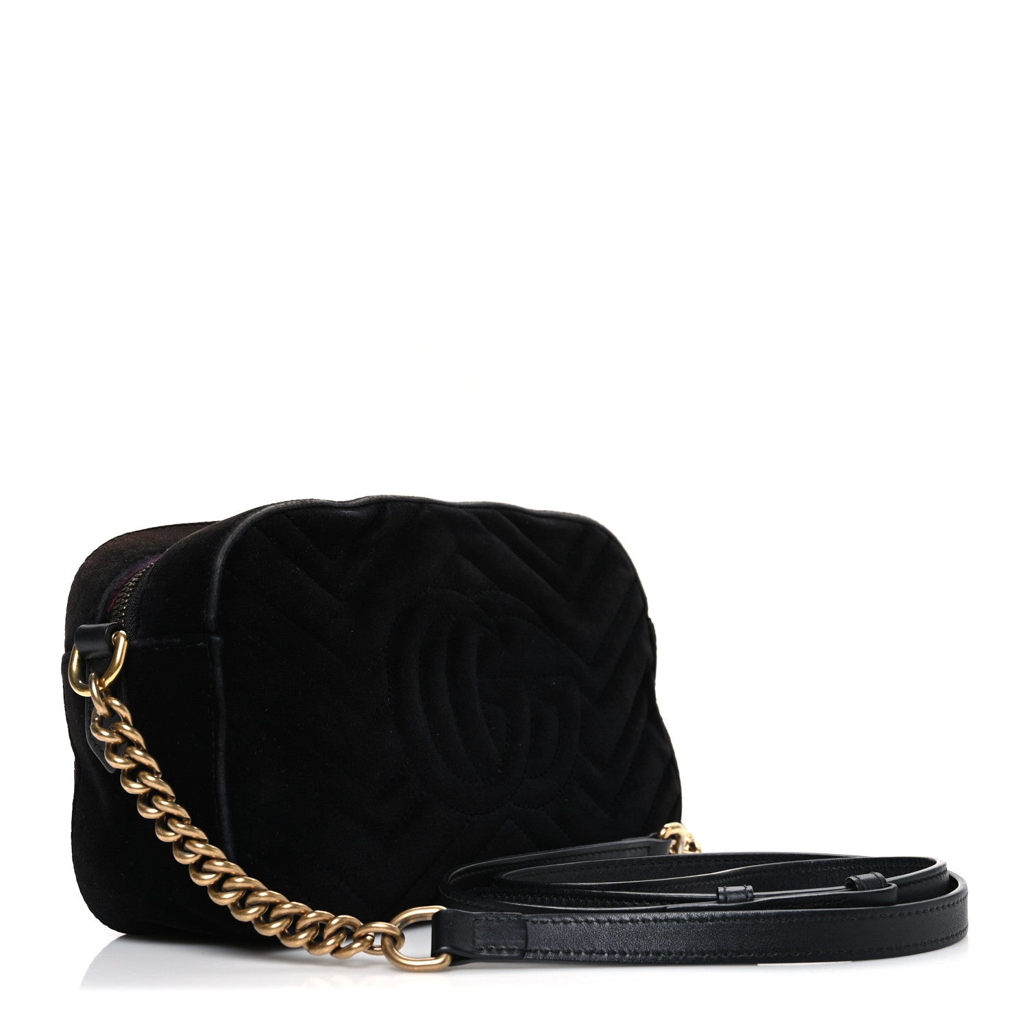 Gucci Velvet Matelasse Deer Embroidered Small GG Marmont Chain Shoulder Bag Black