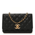 Chanel Caviar Quilted Camellia Wallet On Chain WOC Black