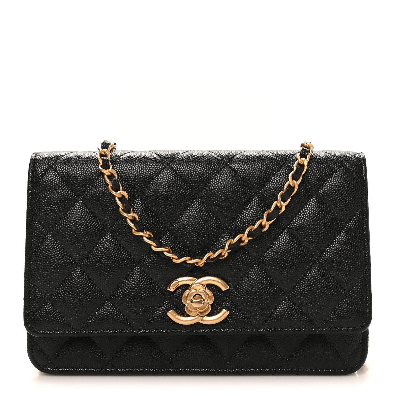 Chanel Caviar Quilted Camellia Wallet On Chain WOC Black