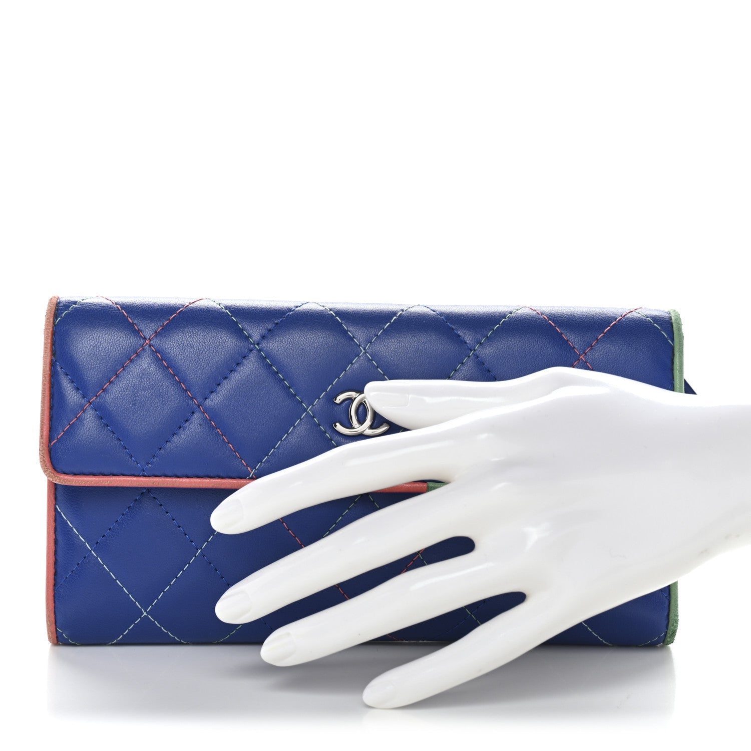 Lambskin Quilted Cuba Long Flap Wallet Blue Multicolor
