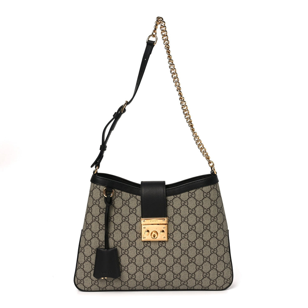 Gucci GG Supreme Monogram Medium Padlock Shoulder Bag Black