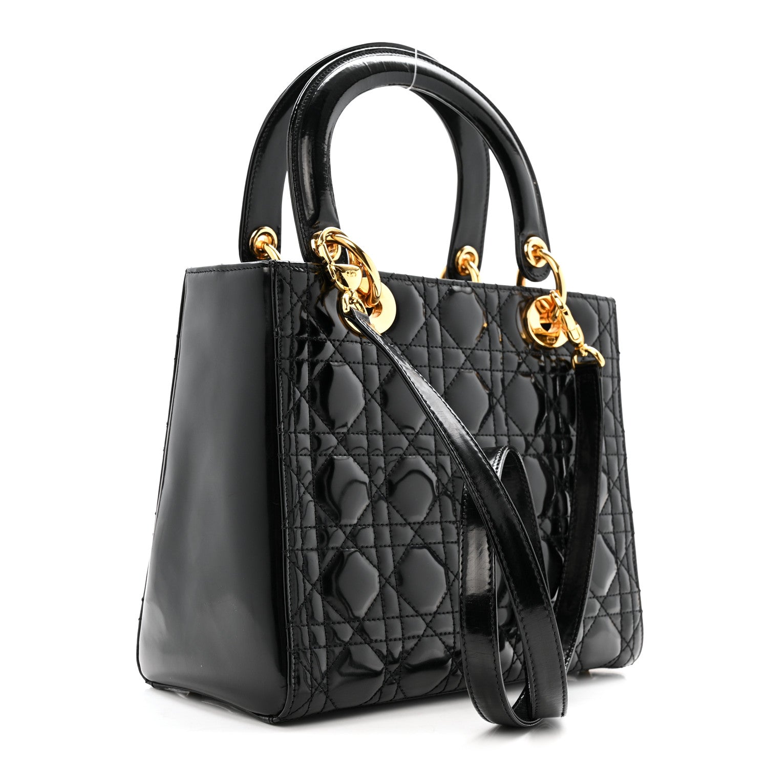 Christian Dior Patent Cannage Medium Lady Dior Black