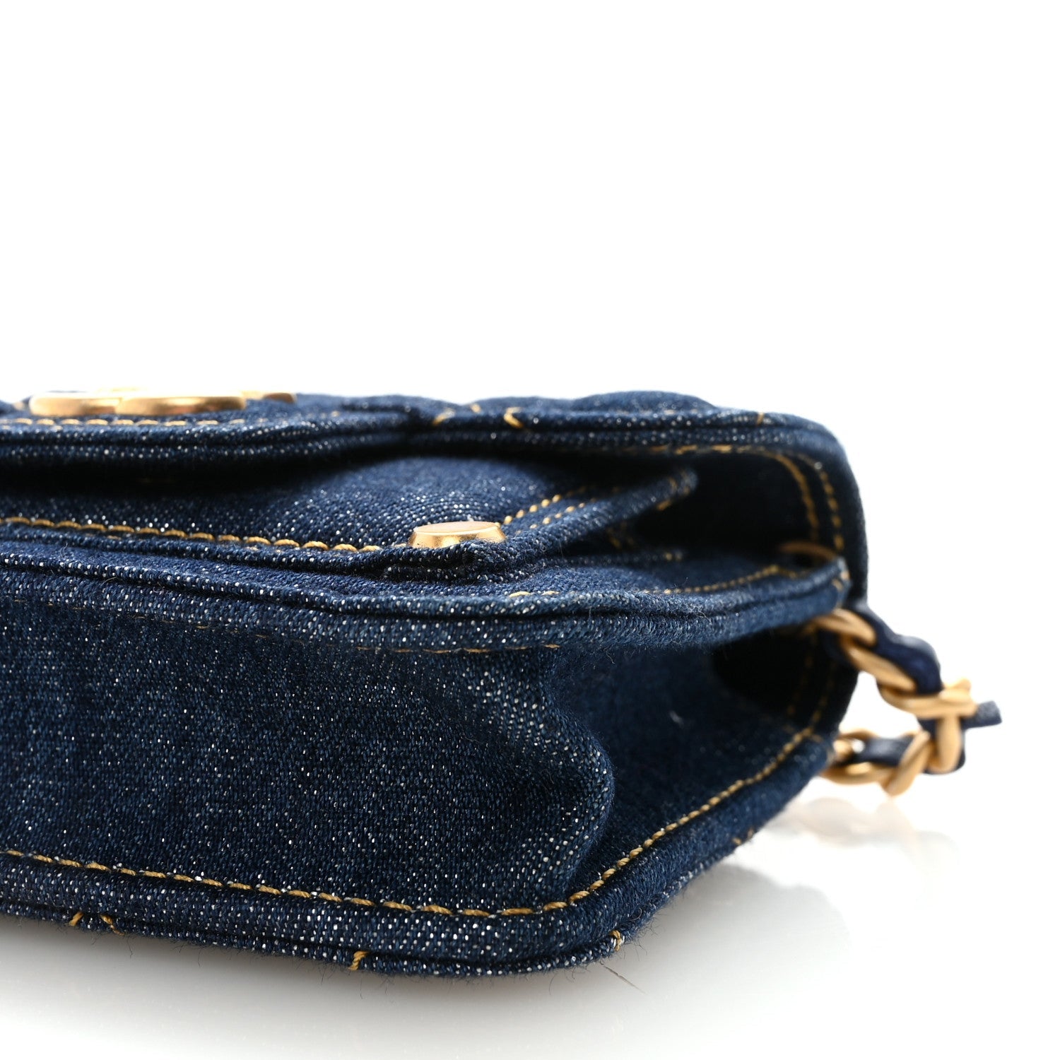Chanel Denim Quilted Double You Card Holder On Chain Blue