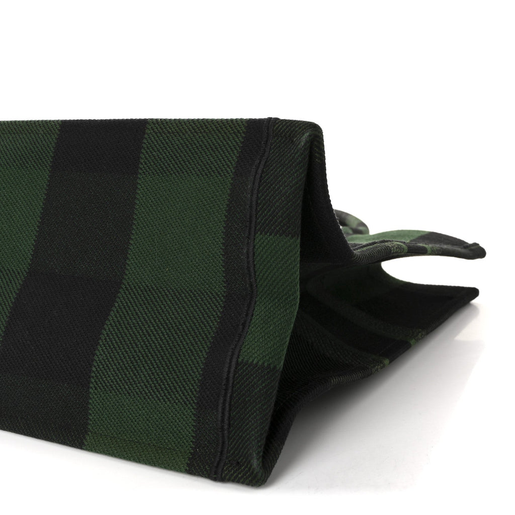 Christian Dior Canvas Embroidered Checkered Book Tote Black Green