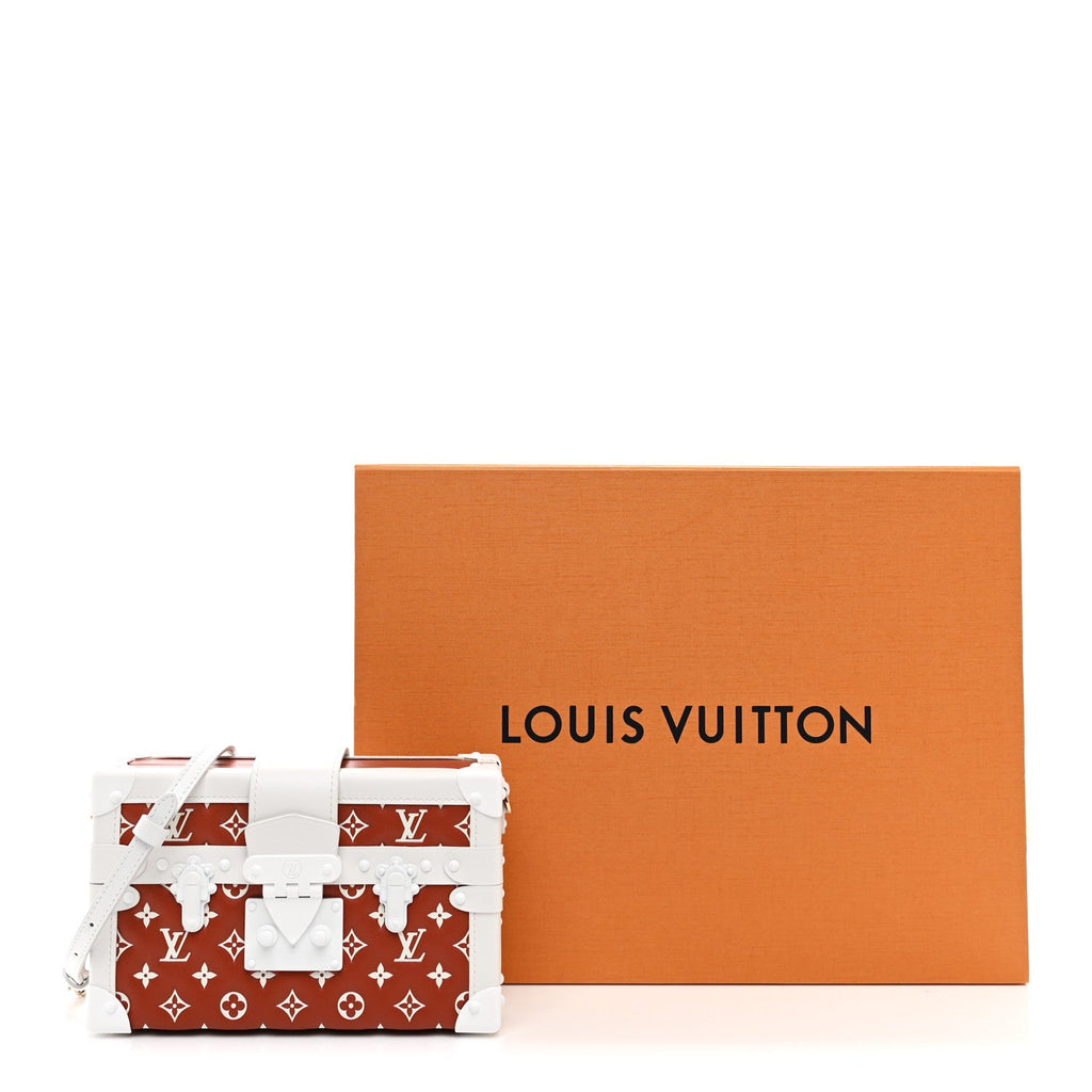 Louis Vuitton Lambskin Embossed Monogram Petite Malle Brown White