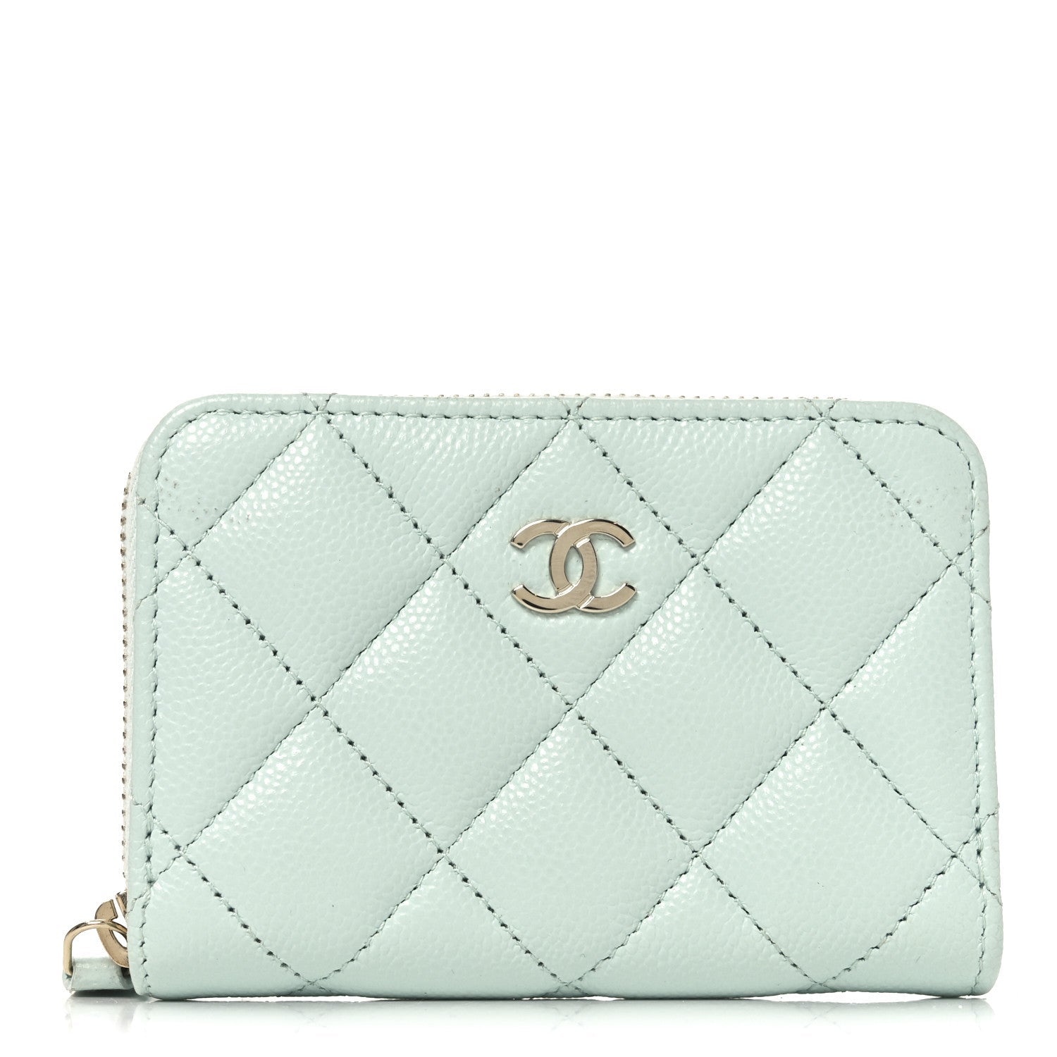 Caviar Quilted Zip Coin Purse Light Green