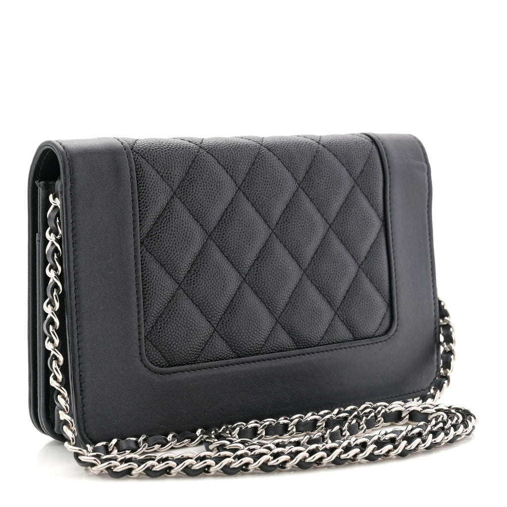 Chanel Caviar Quilted Vintage Mademoiselle Wallet On Chain WOC Black