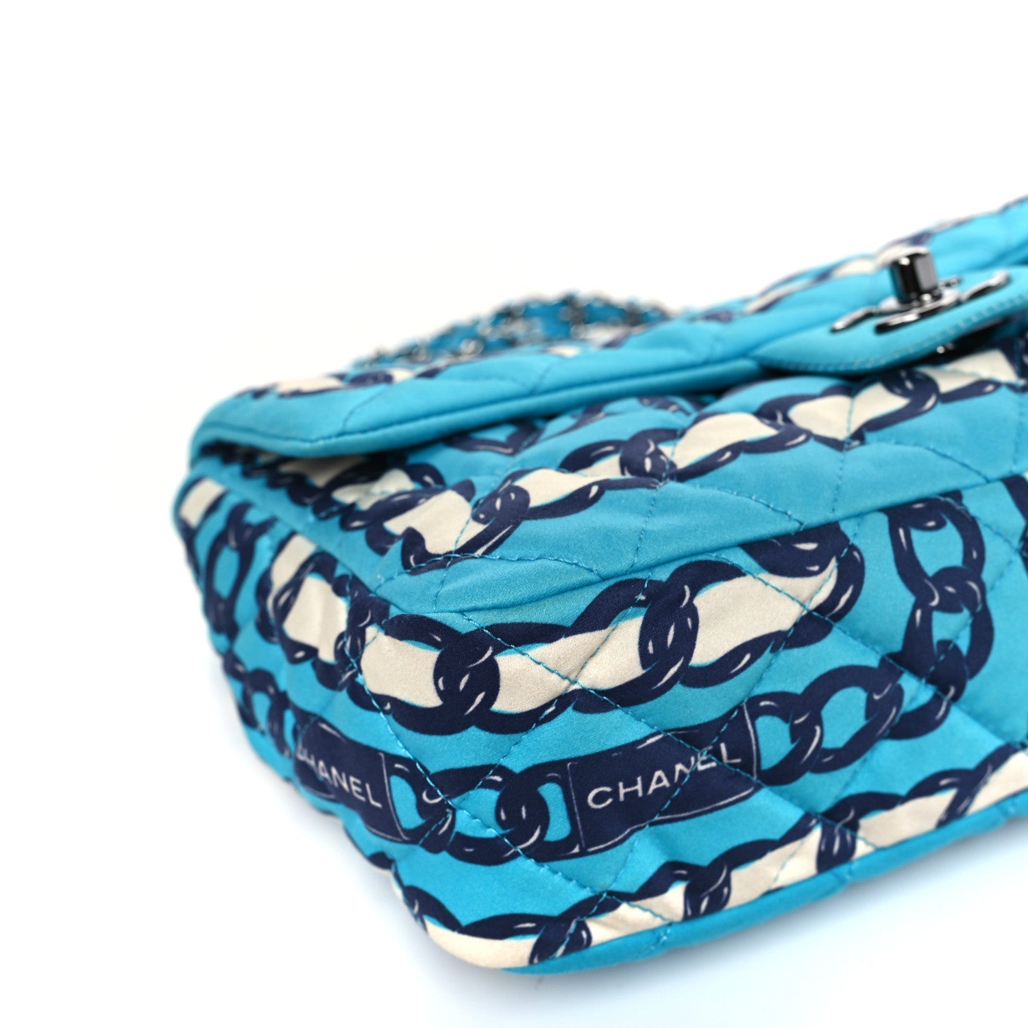 Chanel Silk Chain Printed Medium Single Flap Blue