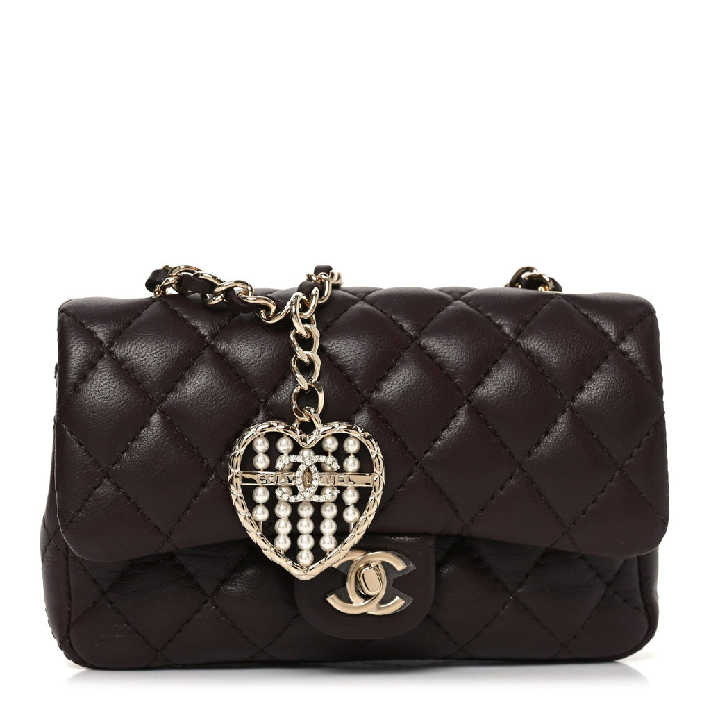 Chanel Lambskin Quilted Mini Double Flap With Hook Dark Brown