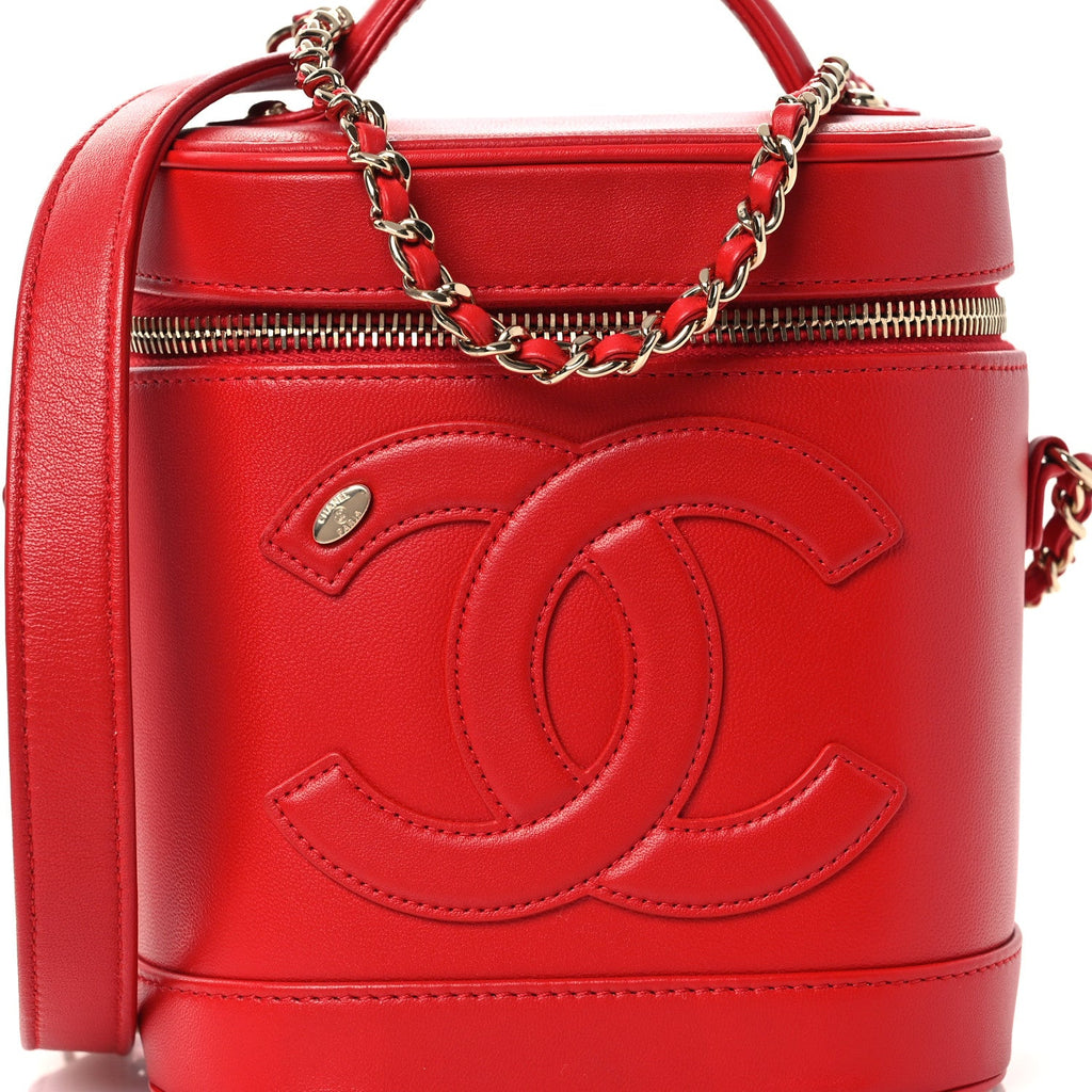 Chanel Lambskin Timeless Vanity Cosmetic Case Red