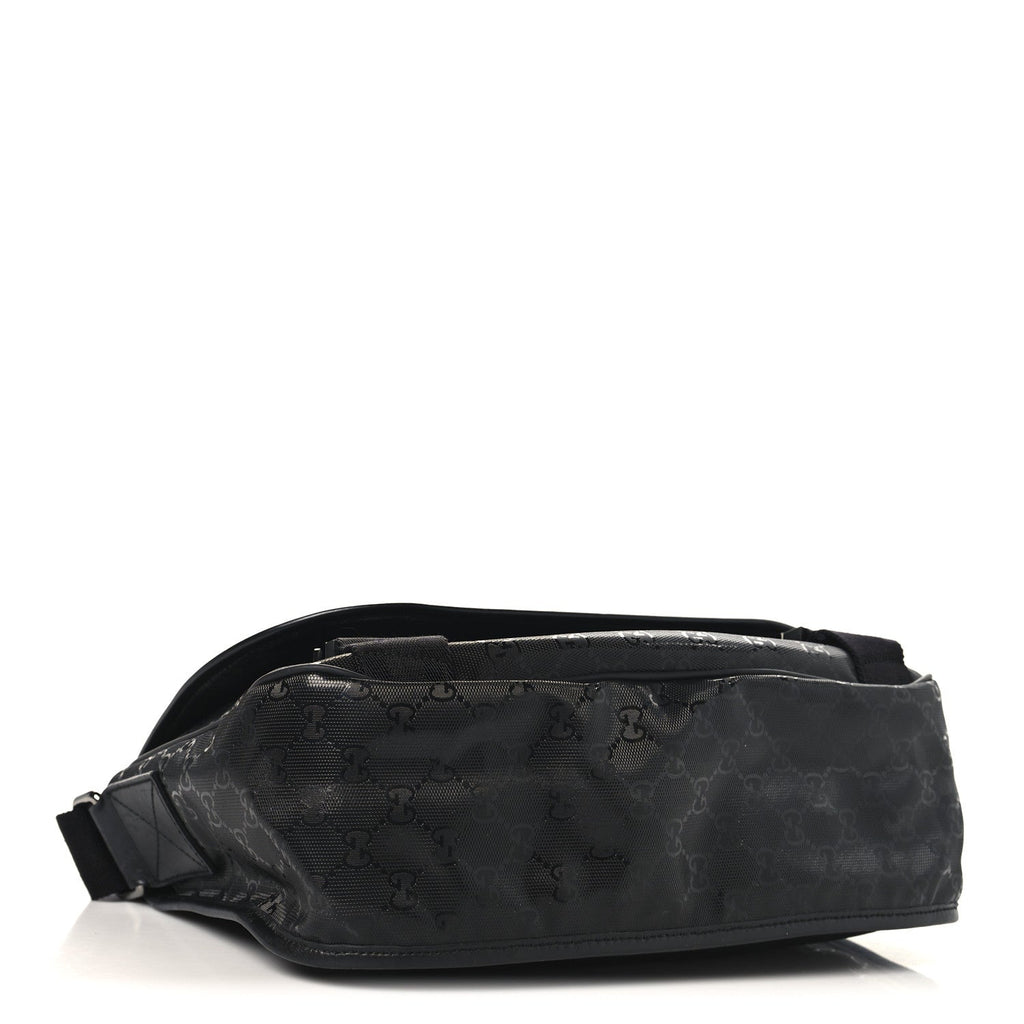 Gucci Imprime Monogram Medium Double Buckle Flap Messenger Bag Black