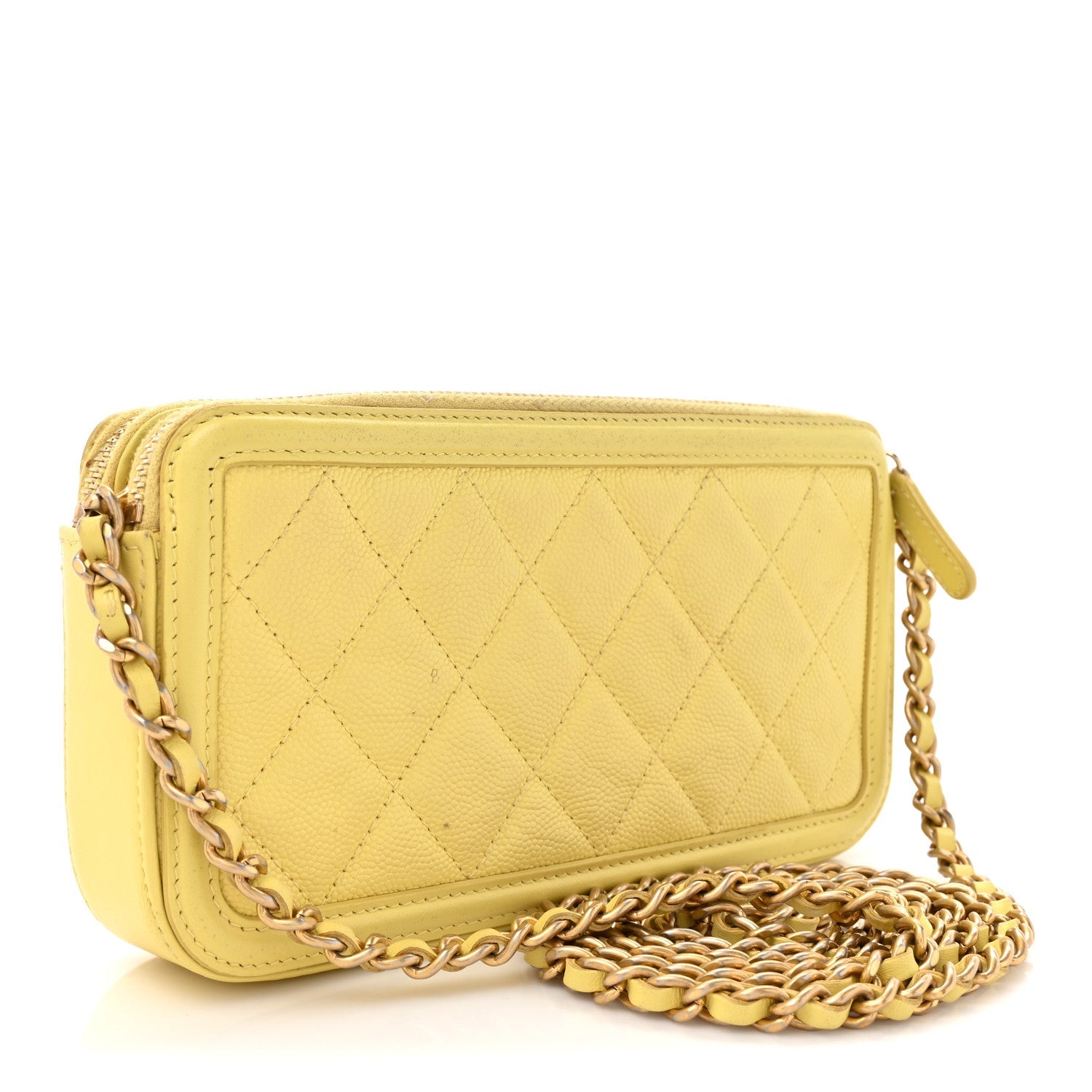 Chanel Caviar Quilted CC Filigree Clutch With Chain Yellow