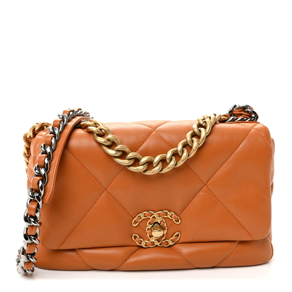 Chanel Lambskin Quilted Medium Chanel 19 Flap Light Brown