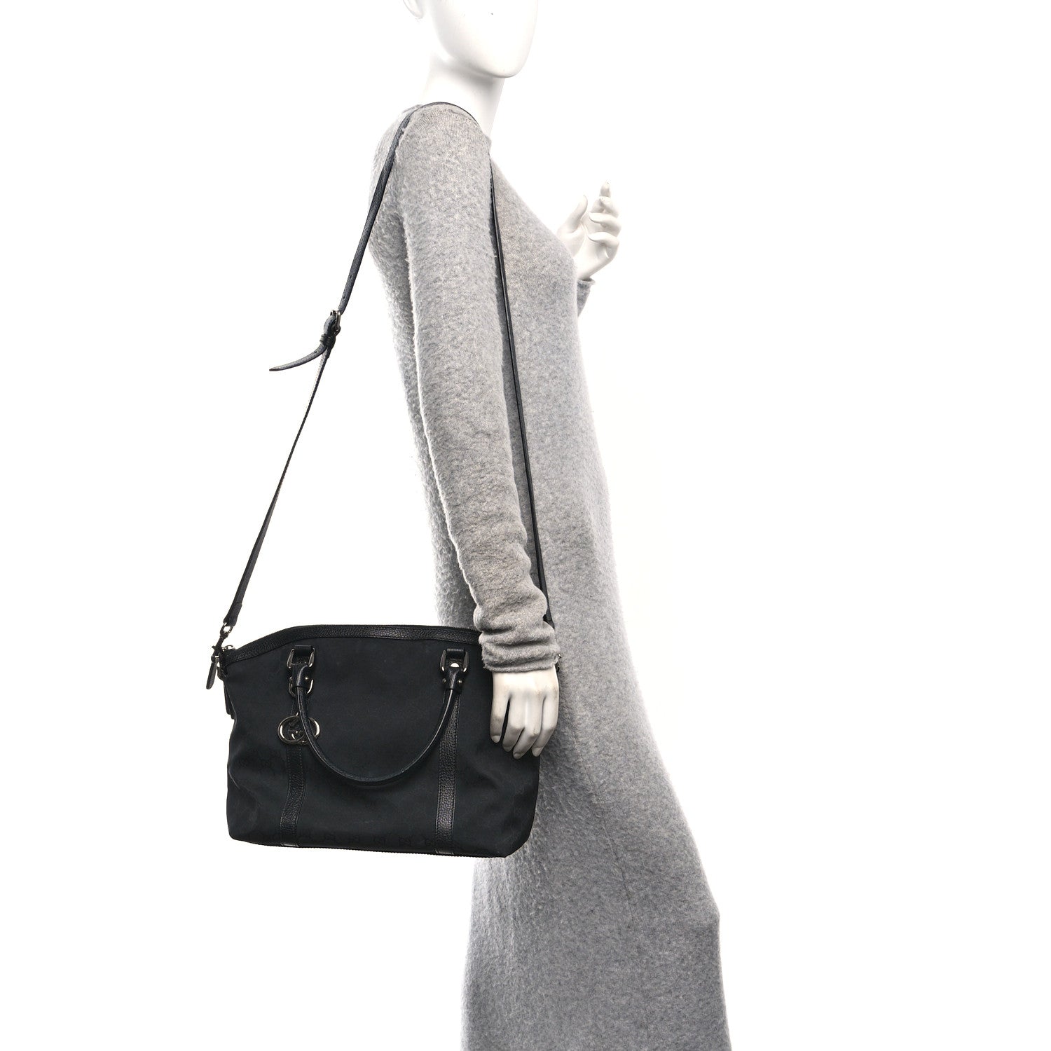 Gucci Nylon Monogram Medium GG Charm Dome Satchel Black