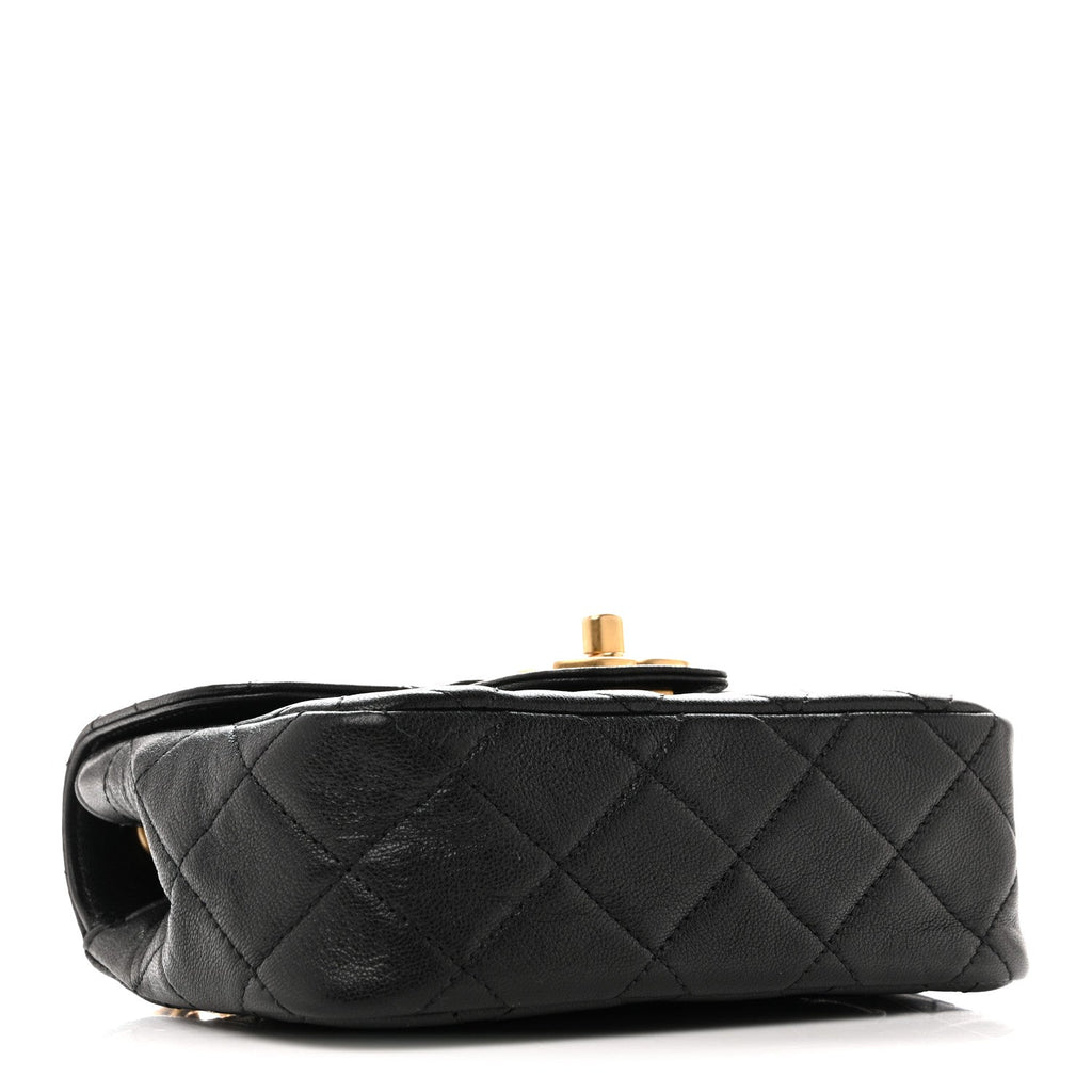 Chanel Shiny Goatskin Quilted Mini Chain Strap Flap Black