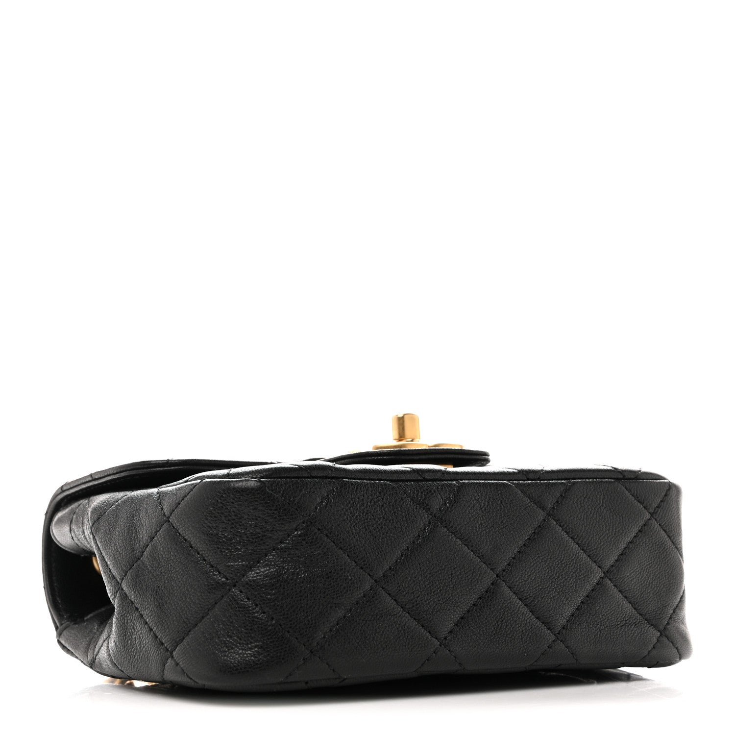 Chanel Shiny Goatskin Quilted Mini Chain Strap Flap Black