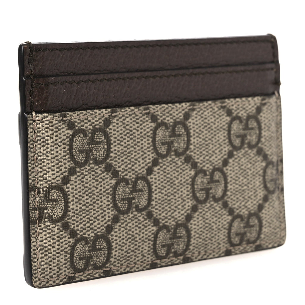 Gucci GG Supreme Monogram Textured Dollar Calfskin Ophidia Card Holder Beige Ebony New Acero