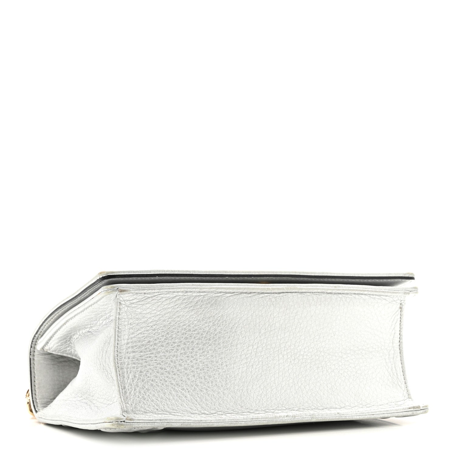 Christian Dior Metallic Grained Calfskin Diorama Wallet on Chain Pouch Silver