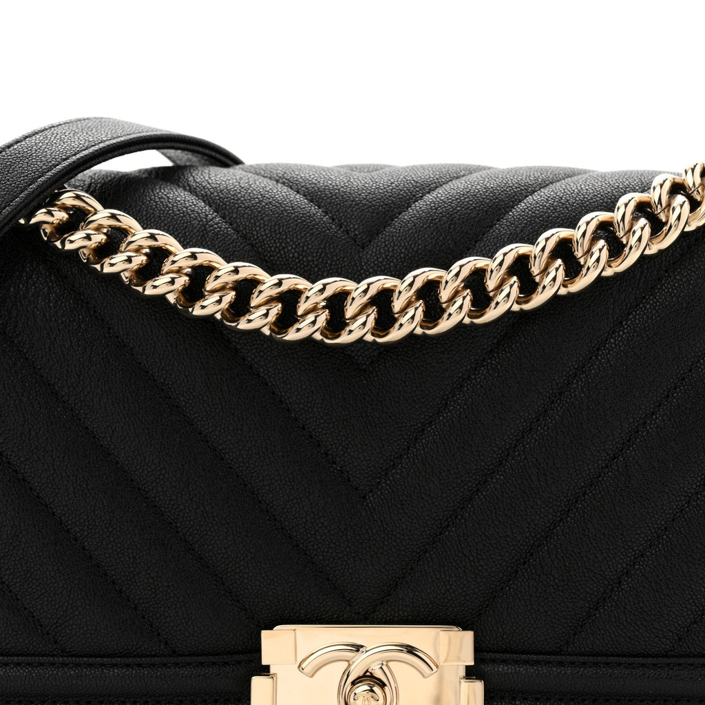 Chanel Caviar Chevron Quilted Medium Boy Flap Black