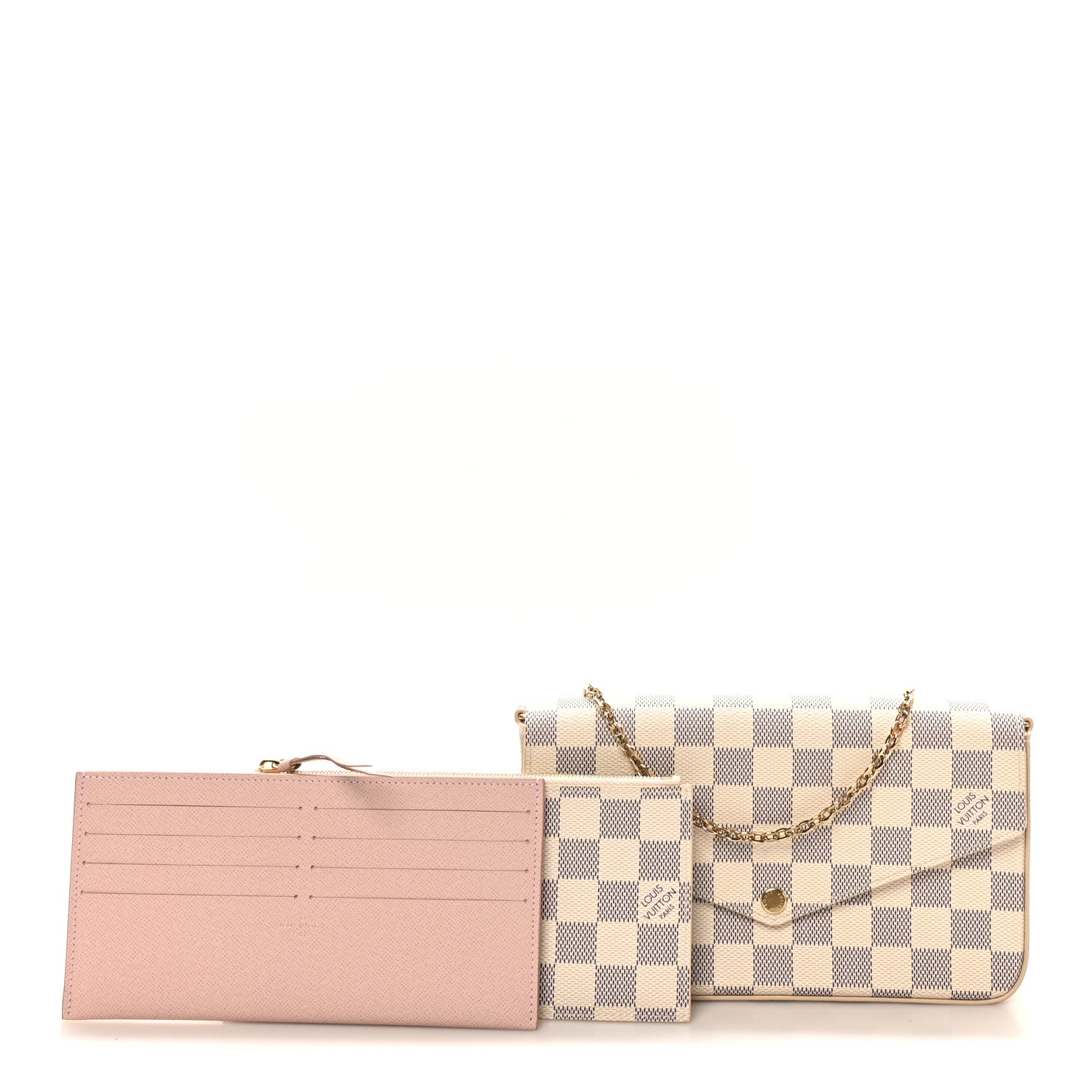 Louis Vuitton Damier Azur Pochette Felicie Chain Wallet Rose Ballerine