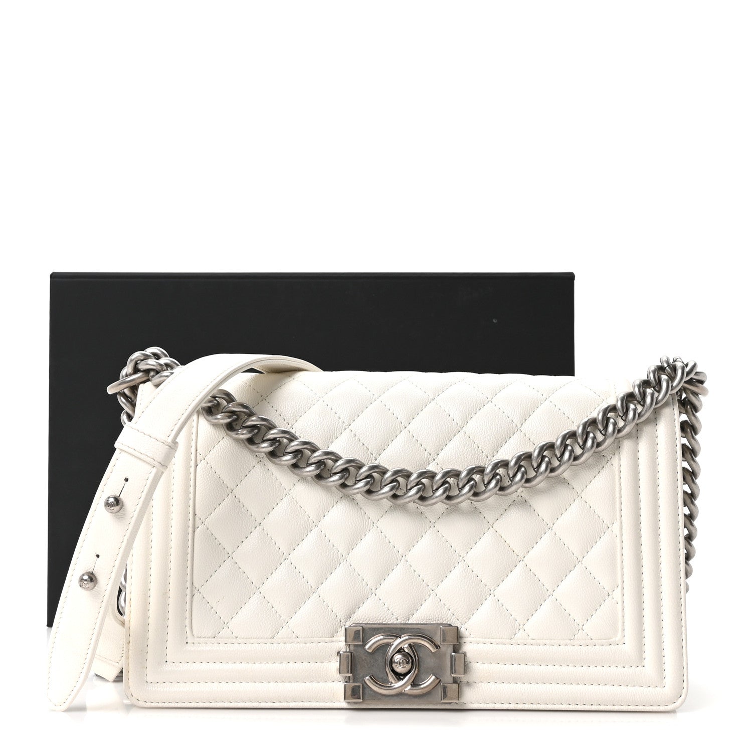 Chanel Caviar Quilted Medium Boy Flap White