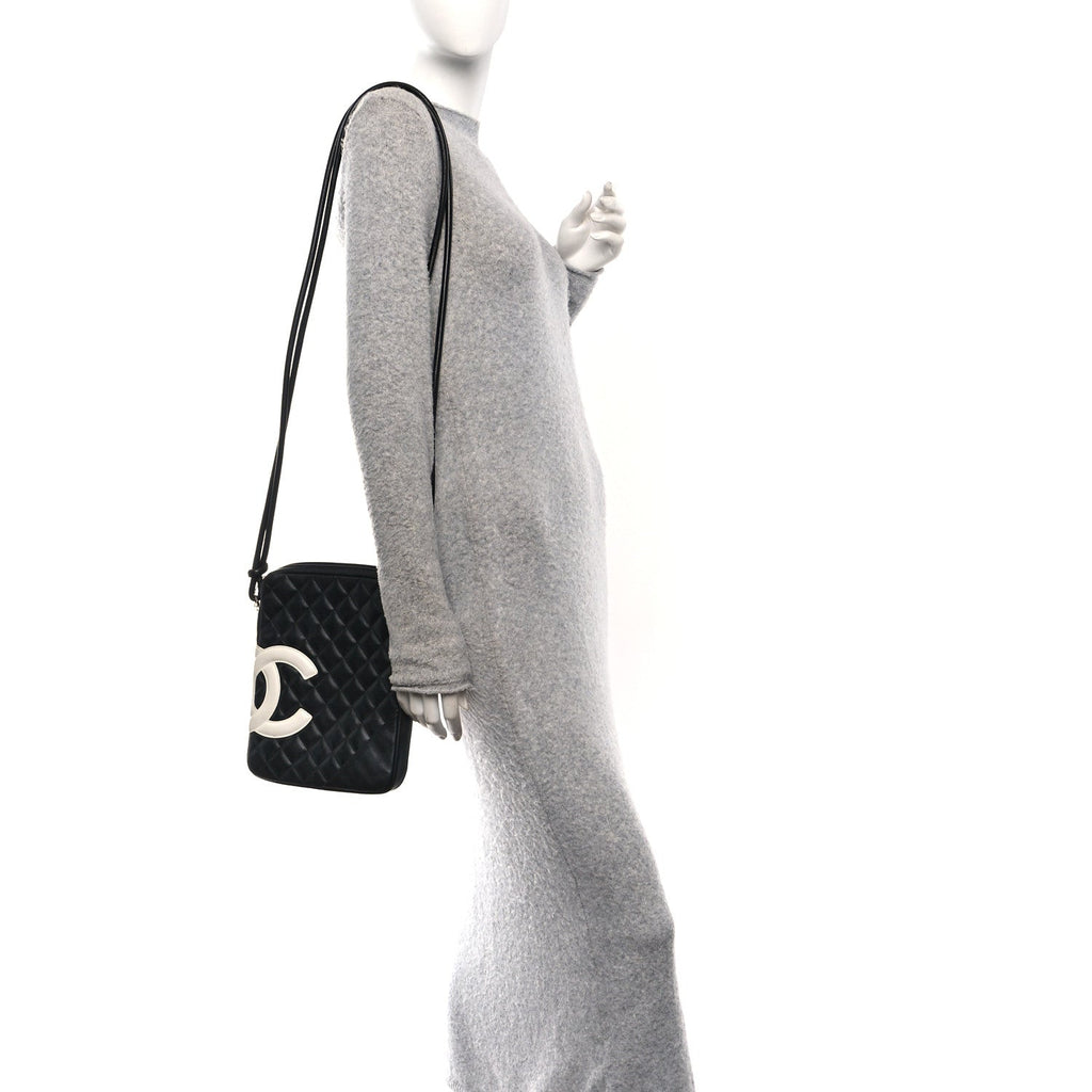 Chanel Calfskin Quilted Medium Cambon Messenger Black White