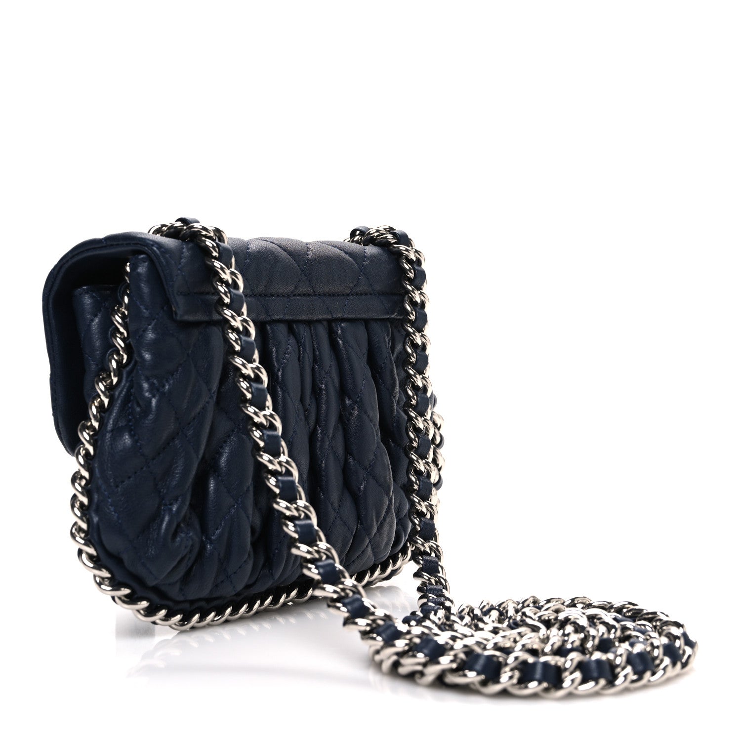 Chanel Washed Lambskin Quilted Mini Chain Around Messenger Navy Blue