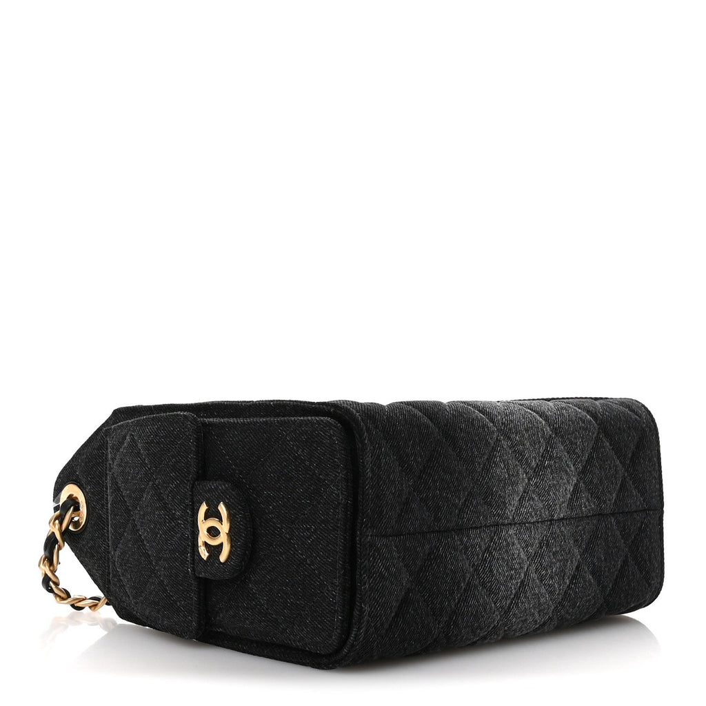 Chanel Washed Denim Quilted Mini Chanel 25 Handbag Black