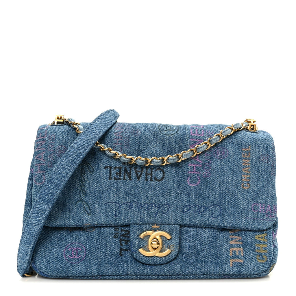 Chanel Denim Quilted Denim Large Mood Flap Blue Multicolor