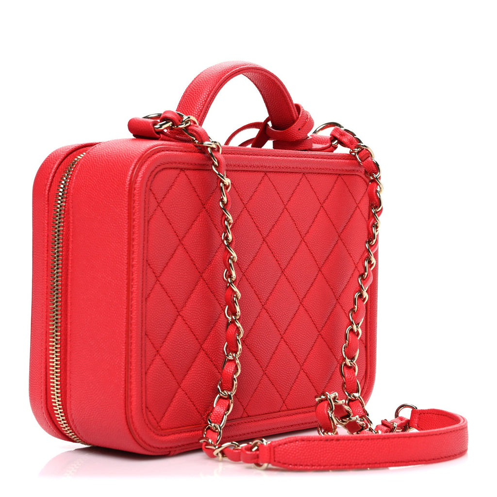 Chanel Caviar Quilted Medium CC Filigree Vanity Case Red