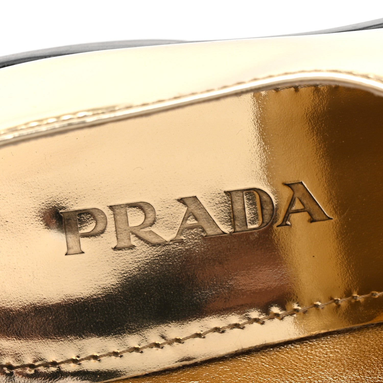 Prada Metallic Brushed Calfskin Metal Triangle Logo 50mm Loafers 39.5 Platino