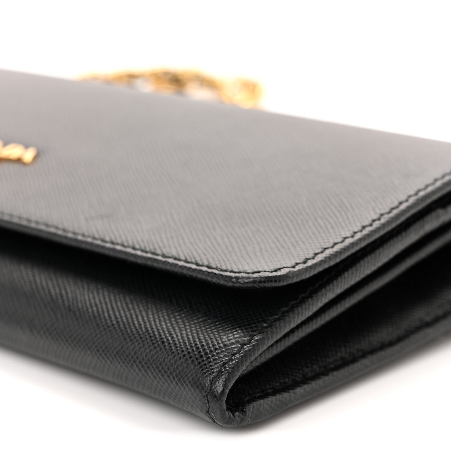 Prada Saffiano Metal Oro Chain Wallet Black