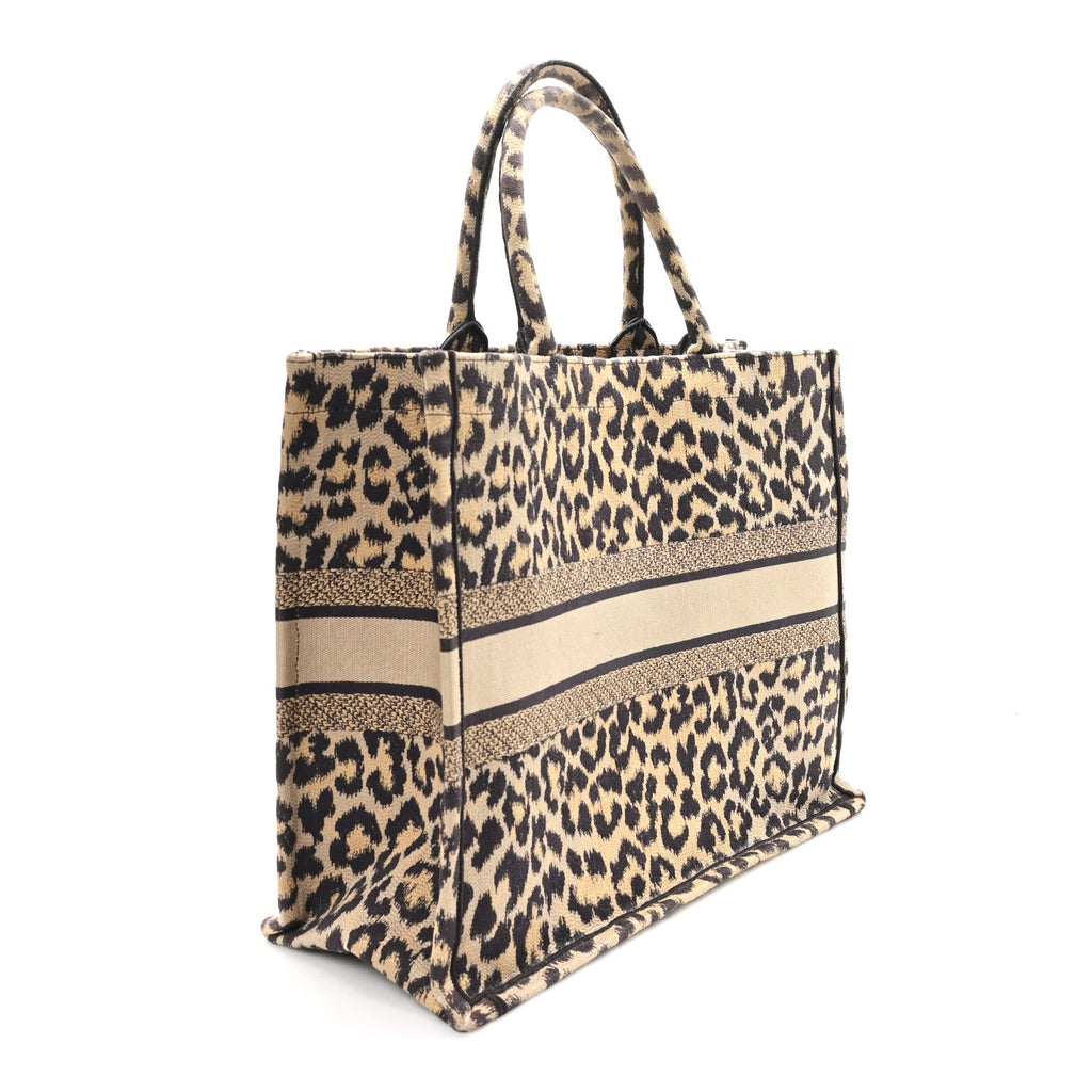 Christian Dior Canvas Mizza Embroidered Large Leopard Book Tote Beige