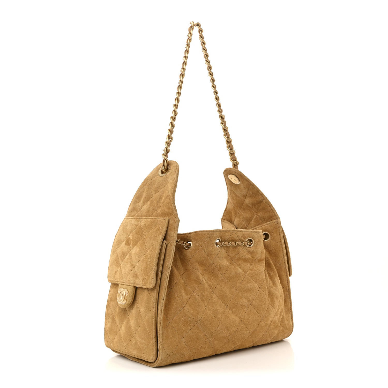Chanel Suede Quilted Small Chanel 25 Handbag Beige