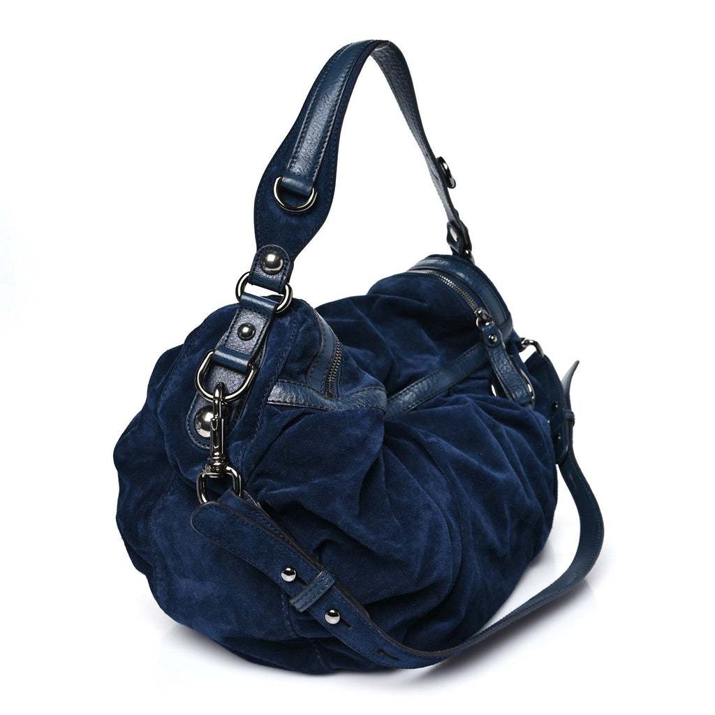 Gucci Suede Medium Icon Bit Shoulder Bag Blue