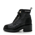 Pearly Calfskin Patent Calfskin Lace Up Combat Boots 37 Black