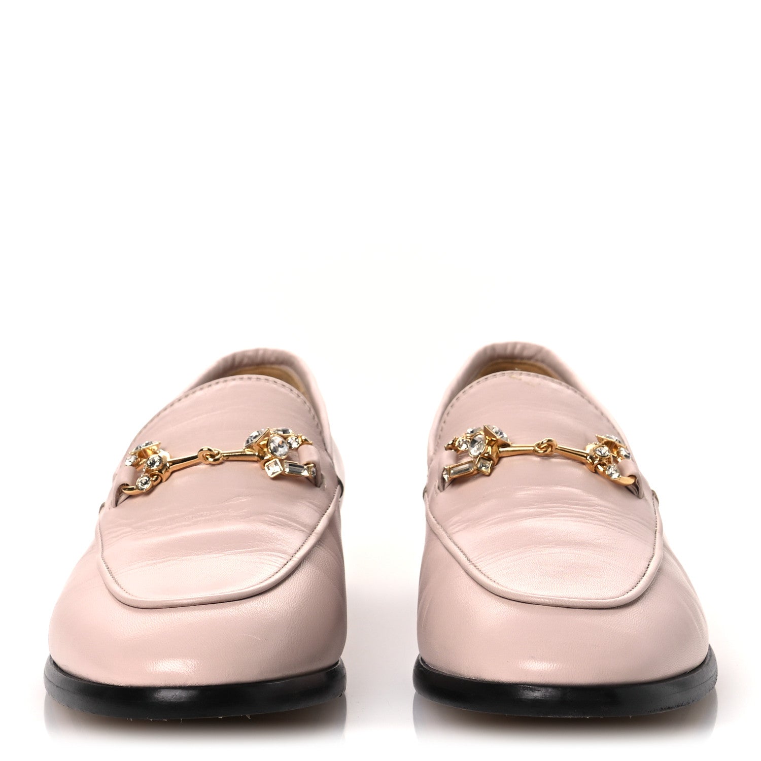 Gucci Malaga Kid Crystal Horsebit Womens Jordaan Loafers 37 Pink Hibiscus