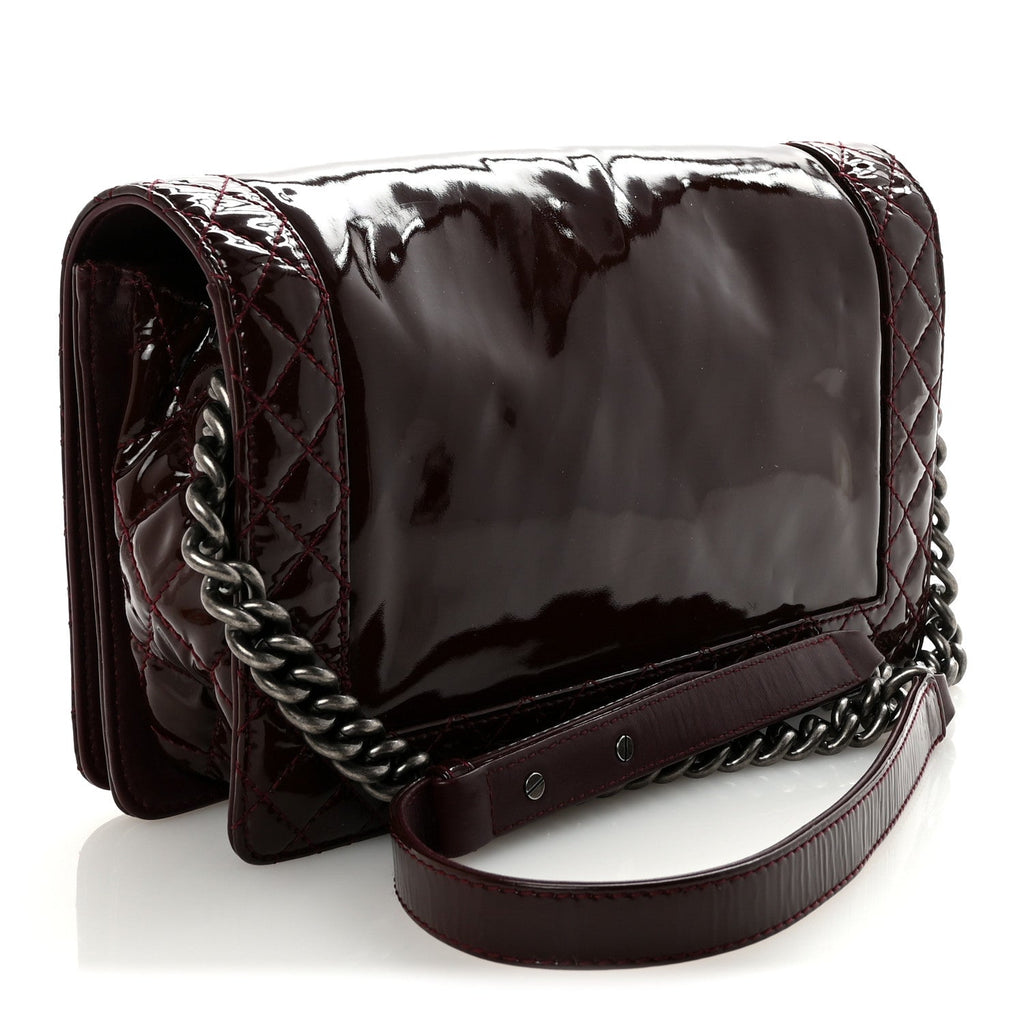 Chanel Patent New Medium Boy Reverso Flap Burgundy