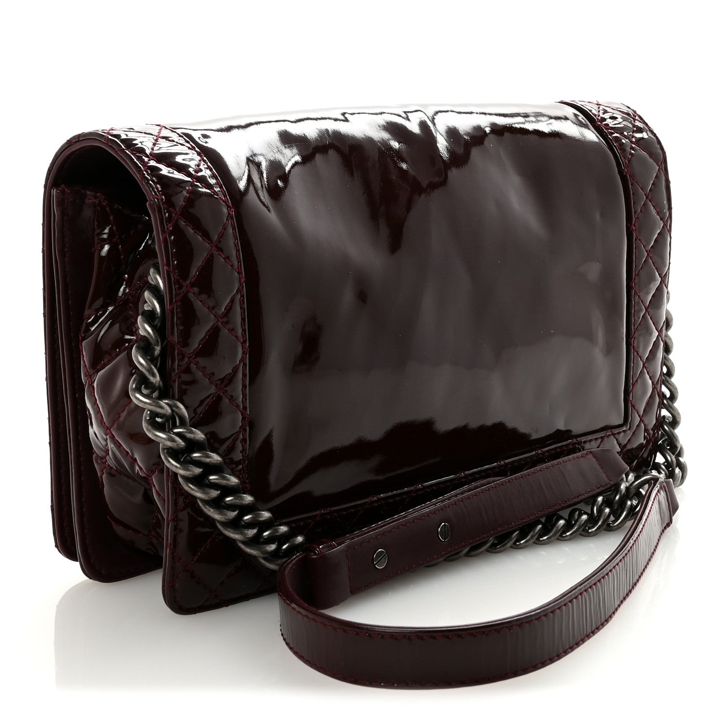 Chanel Patent New Medium Boy Reverso Flap Burgundy