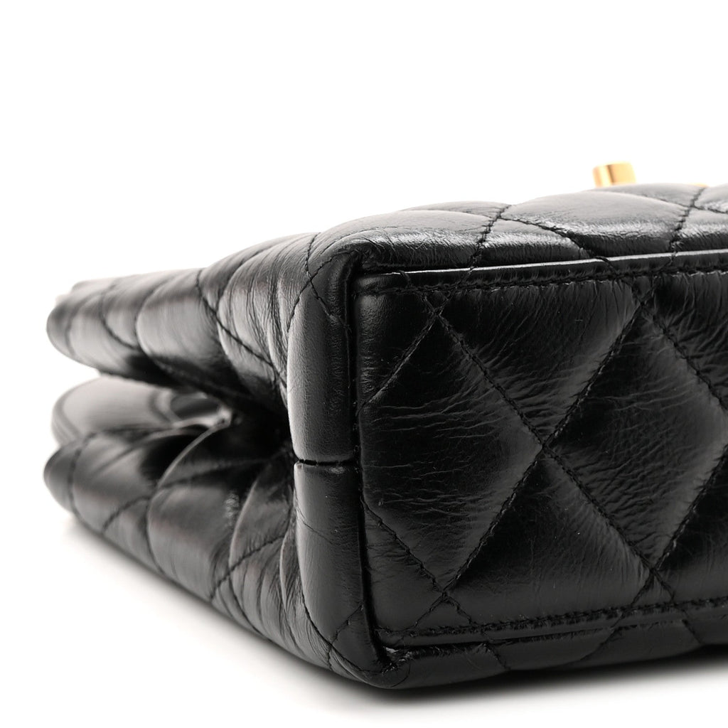 Chanel Shiny Aged Calfskin Quilted Nano Kelly Shopper Black