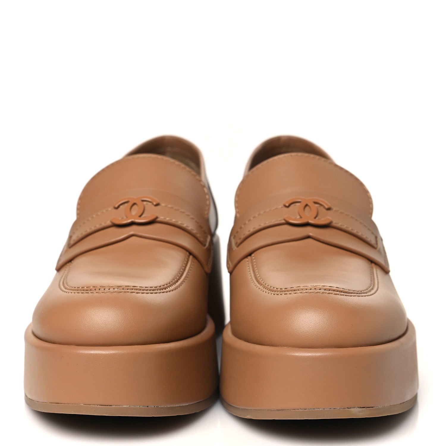 Calfskin CC Platform Loafers 39.5 Beige