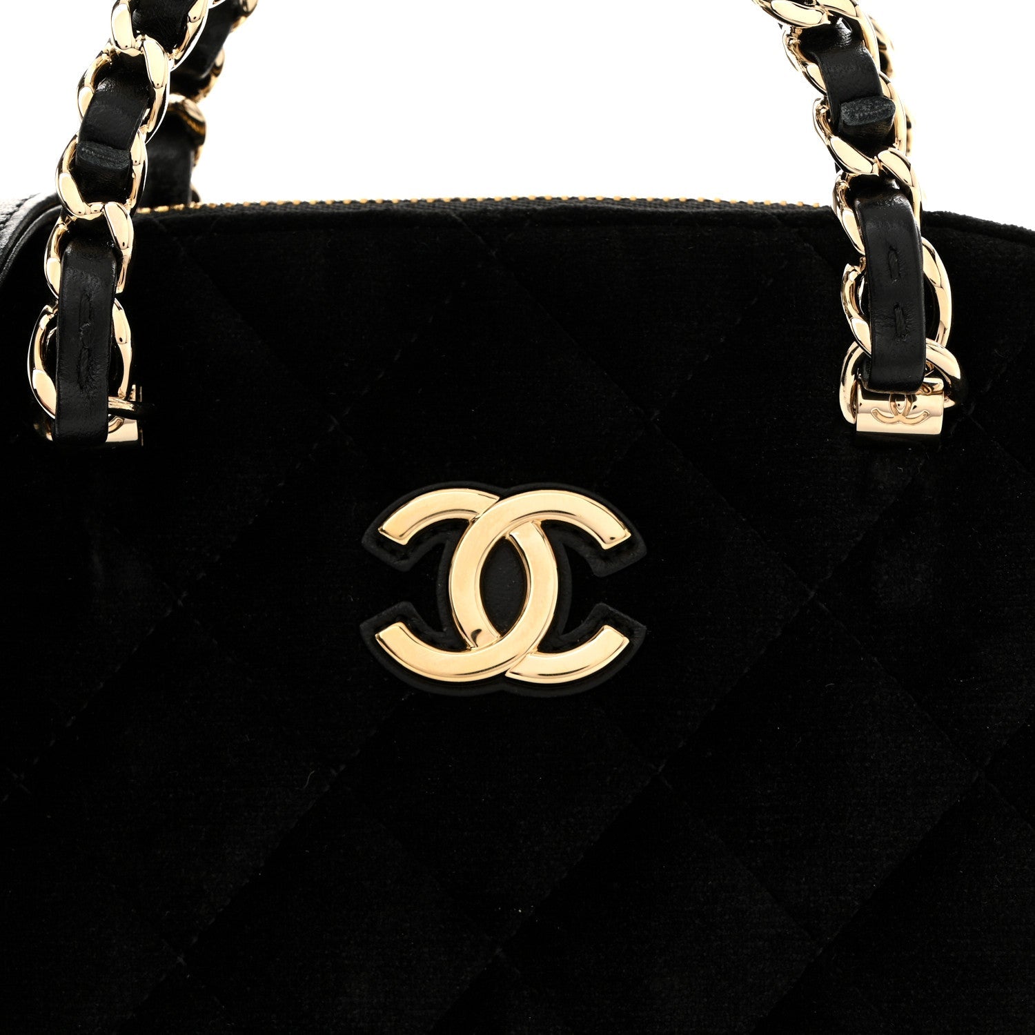 Chanel Velvet Quilted Shiny Coco Clutch With Chain Black